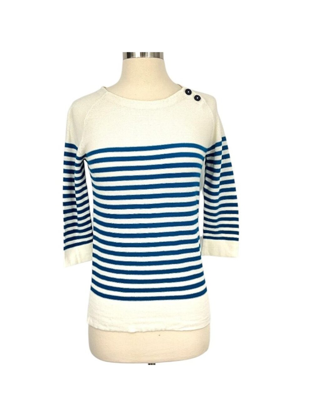 North Sails Sweater Womens XS Blue White Striped Boat Neck 3/4 Sleeve Nautical